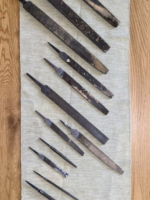 Vintage steel professional files set used, 14 pieces