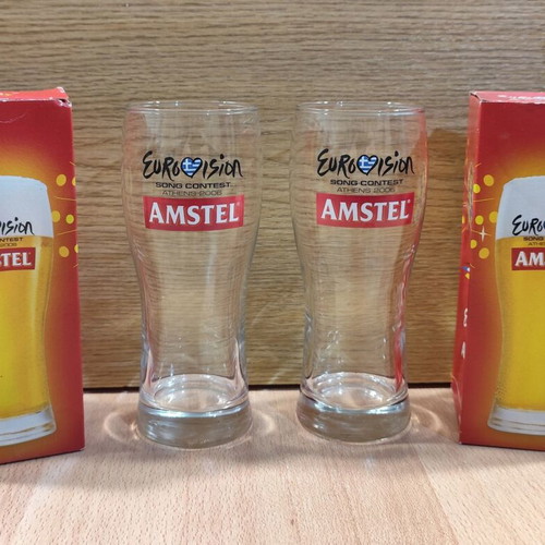 Amstel Eurovision Song Contest Athens 2006 glass set of two new