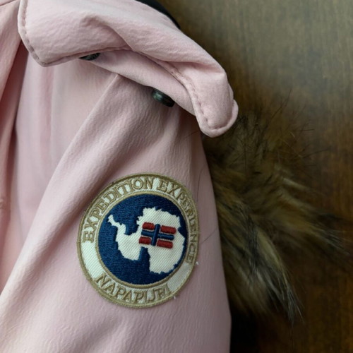 Napapijri pink jacket like new, very warm with removable fur hood