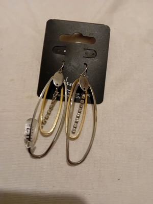 Dichroic hanging earrings with rhinestones new, gold and silver