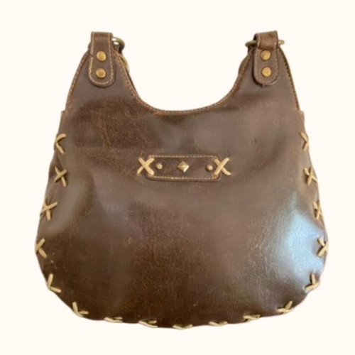 Vintage leather shoulder bag hobo like new, brown with handmade details