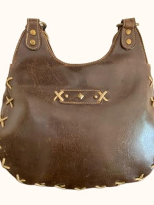 Vintage leather shoulder bag hobo like new, brown with handmade details
