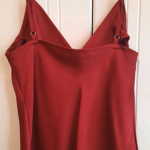 Satin draped top with thin adjustable strap like new, burgundy