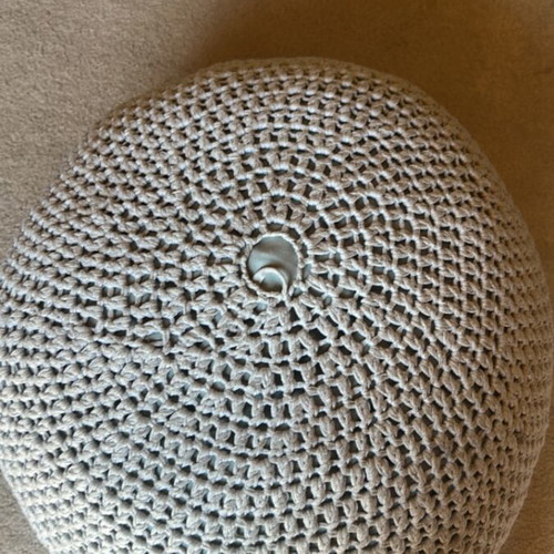 Handmade knitted pouf like new, ecru color