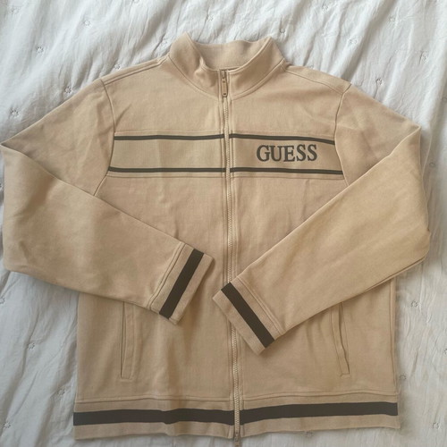 Guess men's zip-up sweatshirt XL used, beige and black