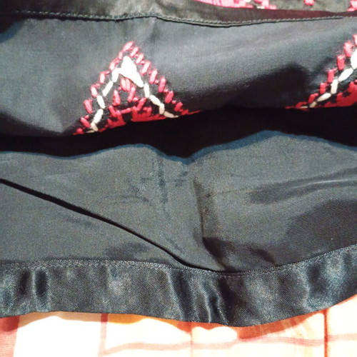 Hand-embroidered black satin pillowcase new, 58x45 cm