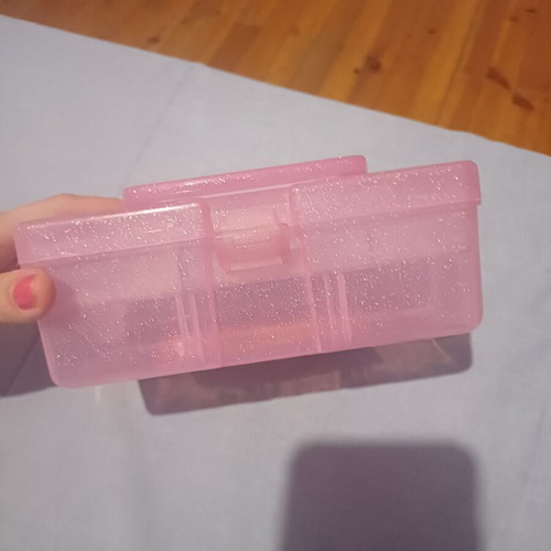 Barbie plastic vanity case, translucent pink with glitter