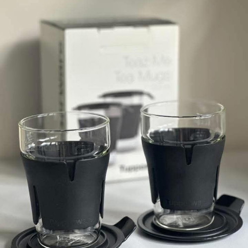 Tupperware set of 2 glass cups in gift box new