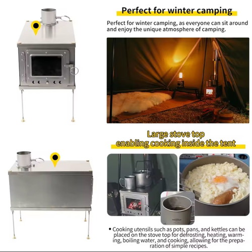 Titanium folding stove new for camping with gloves and carrying case