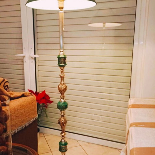 Vintage floor lamp with porcelain and brass