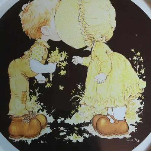 Sarah Kay vintage metal serving tray used, Valentine Australia made