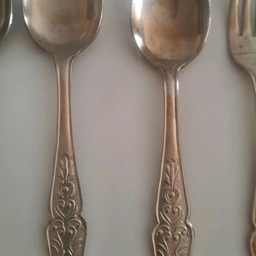 Set of fruit knives, forks and spoons used, vintage, made in Japan