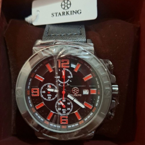 Starking men's watch new, chronograph, leather, waterproof, 48mm