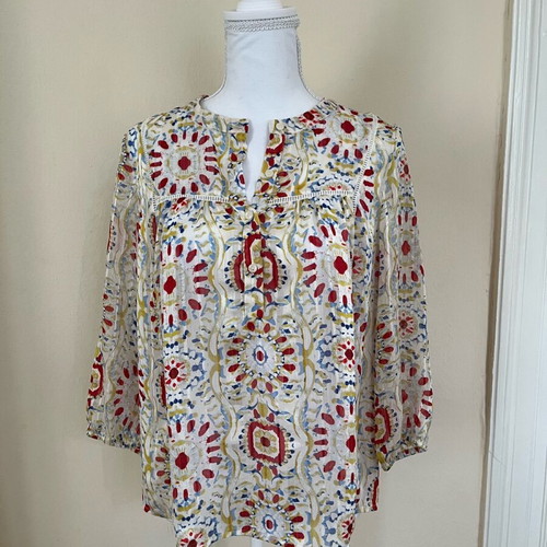 See U Soon blouse like new, white with multicolor pattern