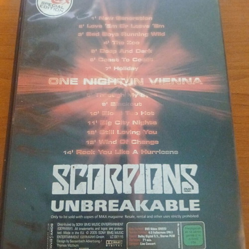 Scorpions Unbreakable World Tour One Night In Vienna 2004 DVD like new
