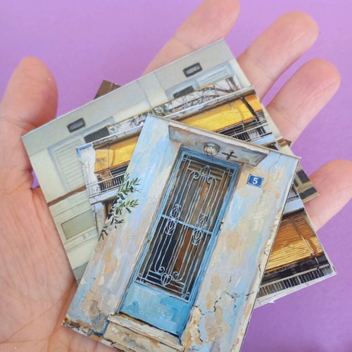 Stickers with apartment buildings like new, doors and balconies