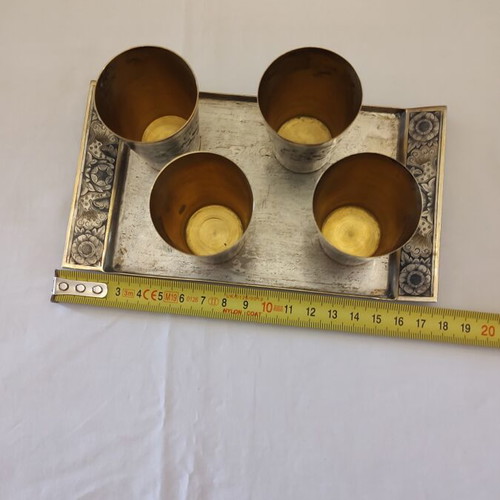 Russian Silver Zolotniki Shot Glass Set with Tray like new