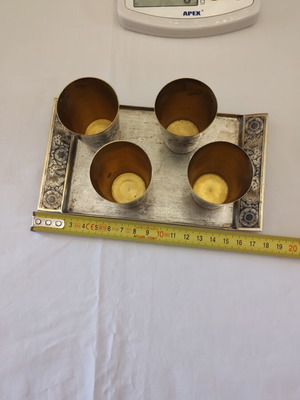 Russian Silver Zolotniki Shot Glass Set with Tray like new