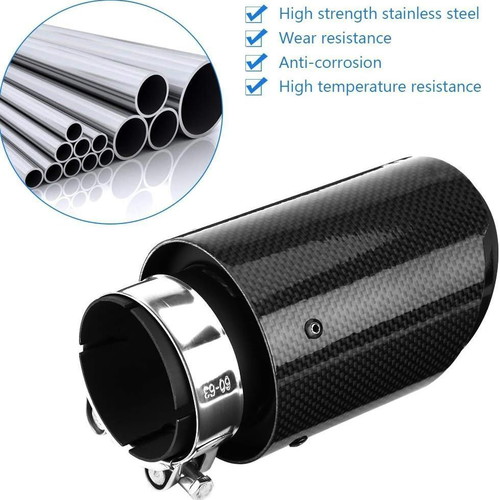 Exhaust Tips Carbon Stainless Steel Car Accessories 63mm In 89mm Out