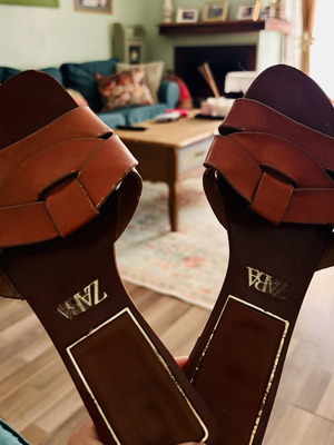 Zara leather slippers size 38, brown