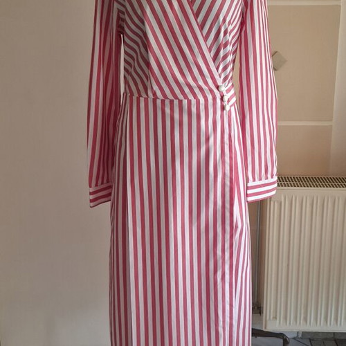 Maerz Cotton Dress Like New, White and Raspberry with Belt and Pockets