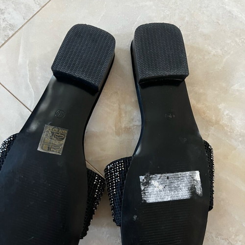Exe black flat slippers with rhinestones, size 40