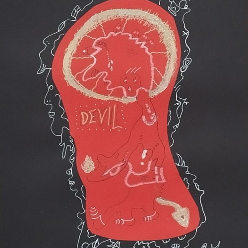 The Pain of the Devil original handmade mixed media collage artwork