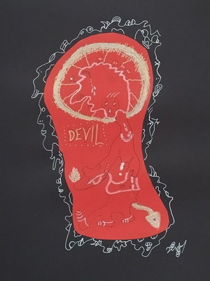 The Pain of the Devil original handmade mixed media collage artwork