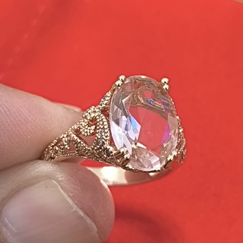 Vintage style silver 925 ring with large pink stone, luxury statement