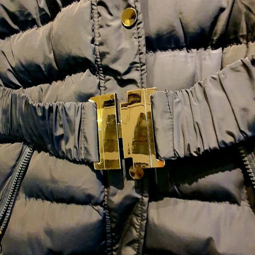Women's dark blue jacket like new with belt and fur hood size M