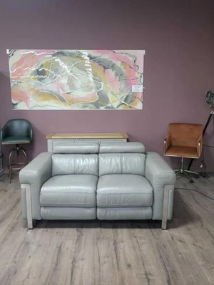 Moreno gray leather two-seater sofa with electric relaxing mechanism new