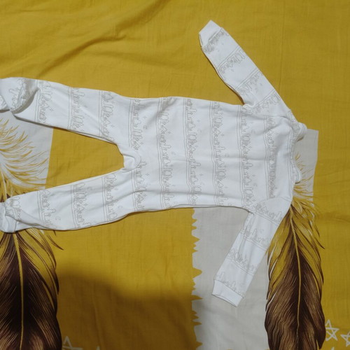 Juniors white cotton romper with designs, 6-9 months