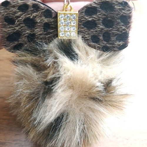 Keychain synthetic fur ball new, beige and brown