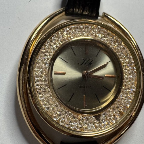 Wristwatch with rhinestones, black and gold