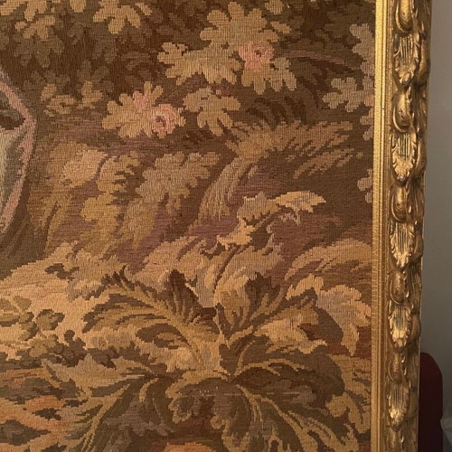 Antique tapestry used, Aubusson style, François Boucher artwork