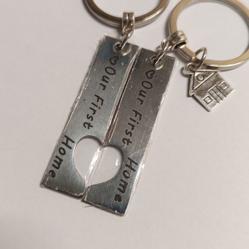 Matching keychain set for couples, new, silver Our First Home