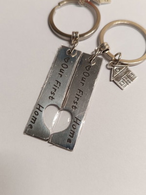 Matching keychain set for couples, new, silver Our First Home