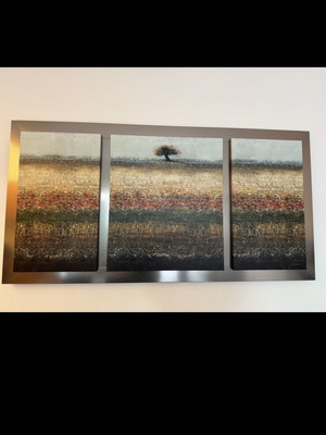 Oil print triptych wall painting "Lonely Tree" like new with frame