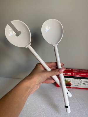 Guzzini White Acrylic Salad Servers new in box, Italy, 32 cm