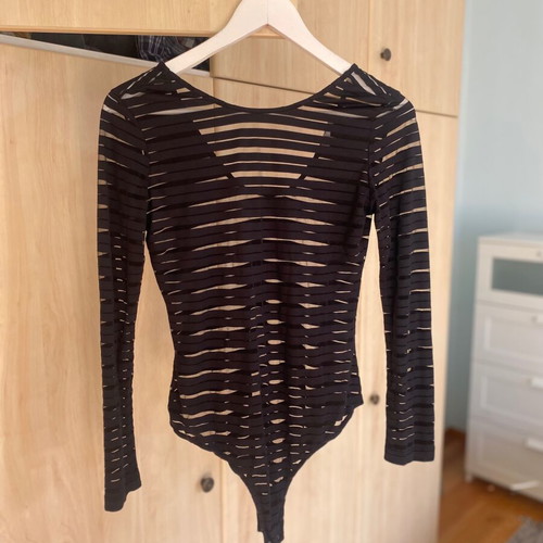 Black transparent striped bodysuit Mango size medium like new