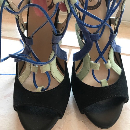 19V69 sandals new, leather, 9 cm heel, multicolor