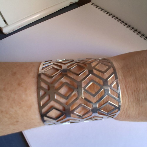 Futuristic Armor Bracelet new, silver tone geometric cuff