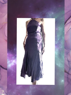 Satin dress medium purple used, halter neck, slightly elastic