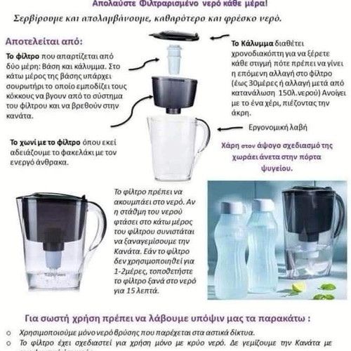 Pure Water Filter Pitcher 2.6 Liters with 2 Replacement Filters New