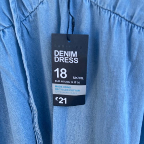 Denim long peasant dress new, Primark, blue turquoise
