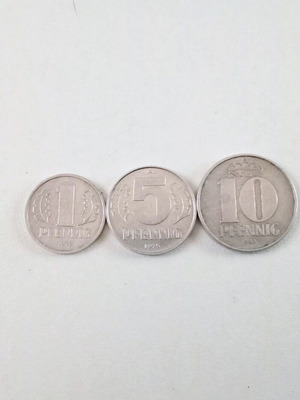 East German coins pack of 3, 1, 5, 10 pfennig, like new