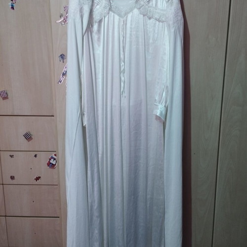 Satin nightgown set with robe like new, white and pink