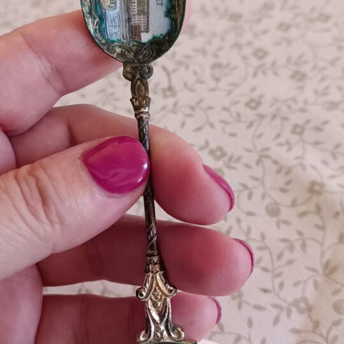 Vintage souvenir spoon from Stockholm with enamel decoration