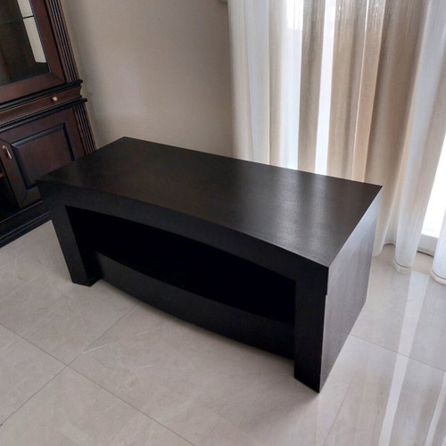 Living room furniture set with leather sofas, coffee table and TV unit