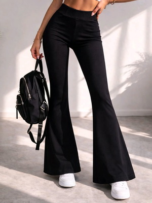 Ribbed παντελόνι skinny flare μαύρο σαν καινούργιο για κοπέλες 13-14 ετών